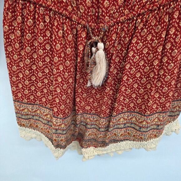 Boho Crochet Trim Off Shoulder Romper Rust Red Womens Size M Festival En Crème - Picture 4 of 12